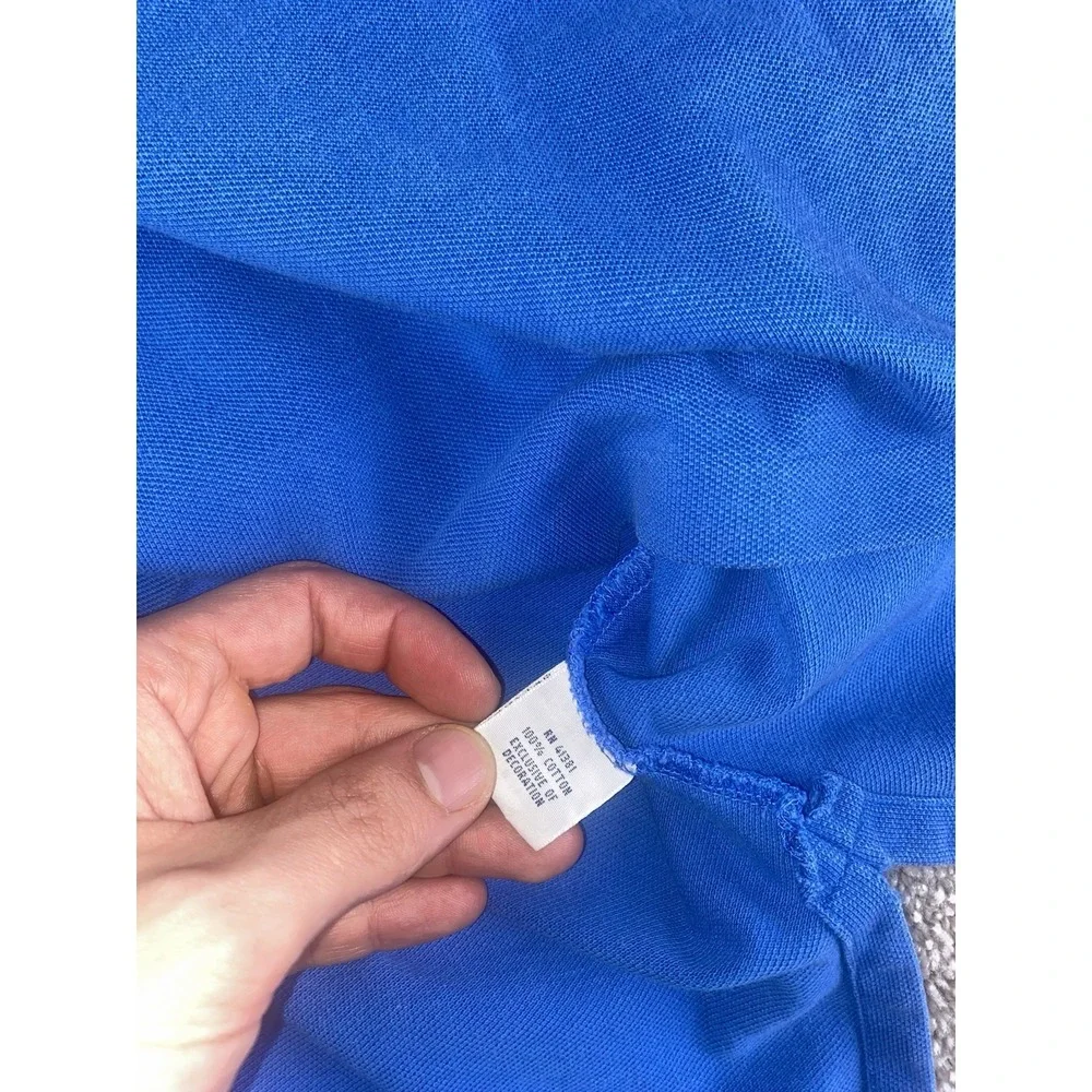 Polo Ralph Lauren Solid Blue Short Sleeve Polo Cotton Yellow Pony Mens L Read